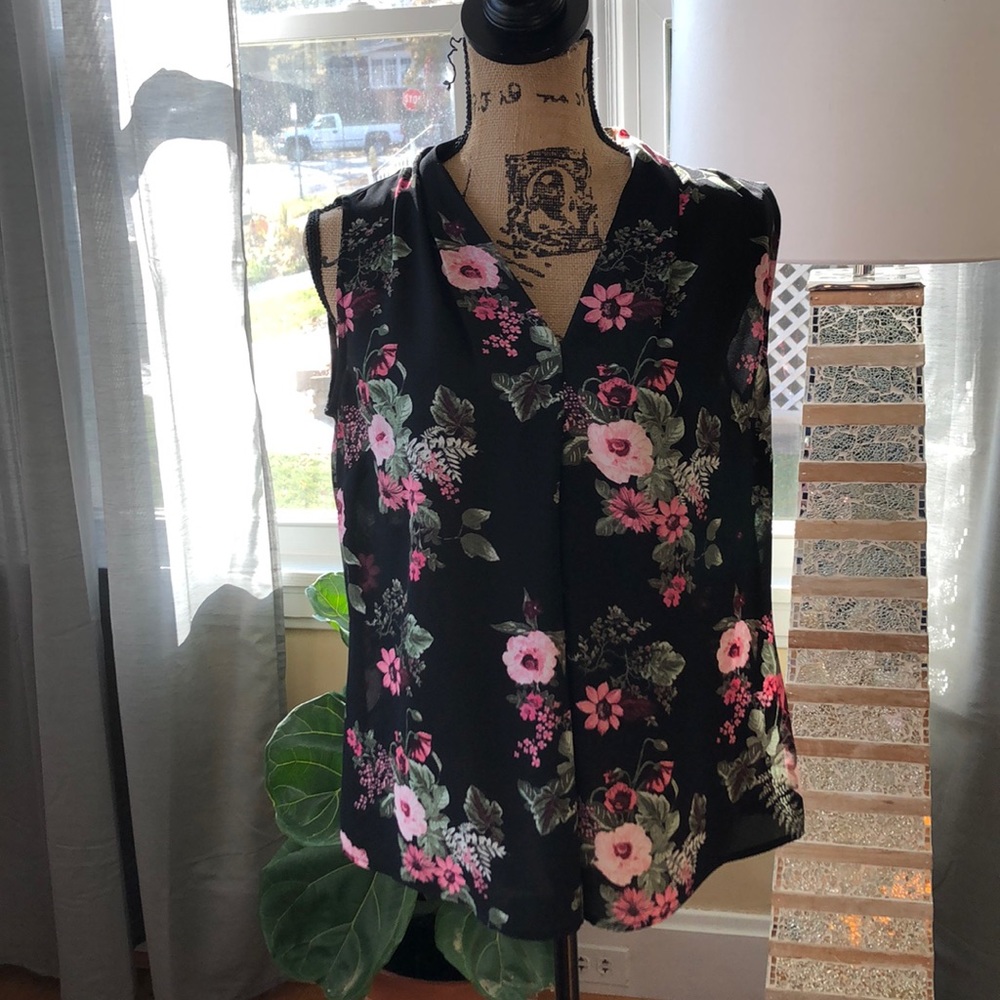 Nine West Black Floral Blouse